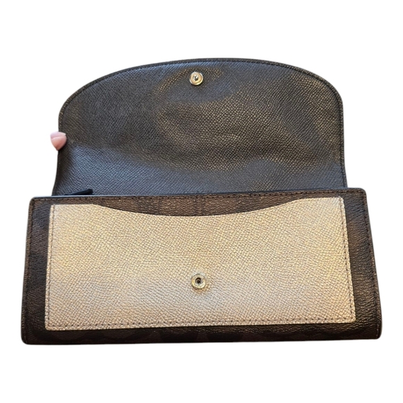 Coach Metallic Gold Black Leather Slim Long Multi-Compartment Wallet - Picture 4 of 13